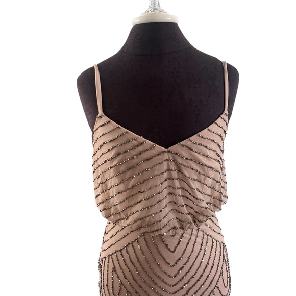 Adrianna Papell Women's Long Beaded Art Deco Blouson Gown Taupe/Pink Size 4 - Picture 12 of 16